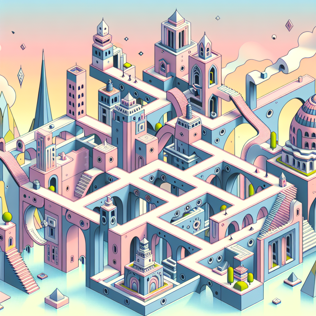 A visually stunning illustration of the game Monument Valley, showcasing its unique architecture and gameplay mechanics.